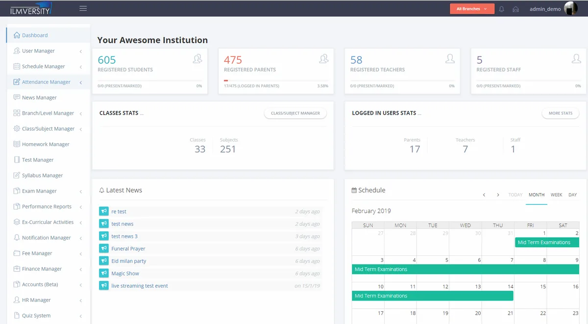 Ilmversity school management dashboard